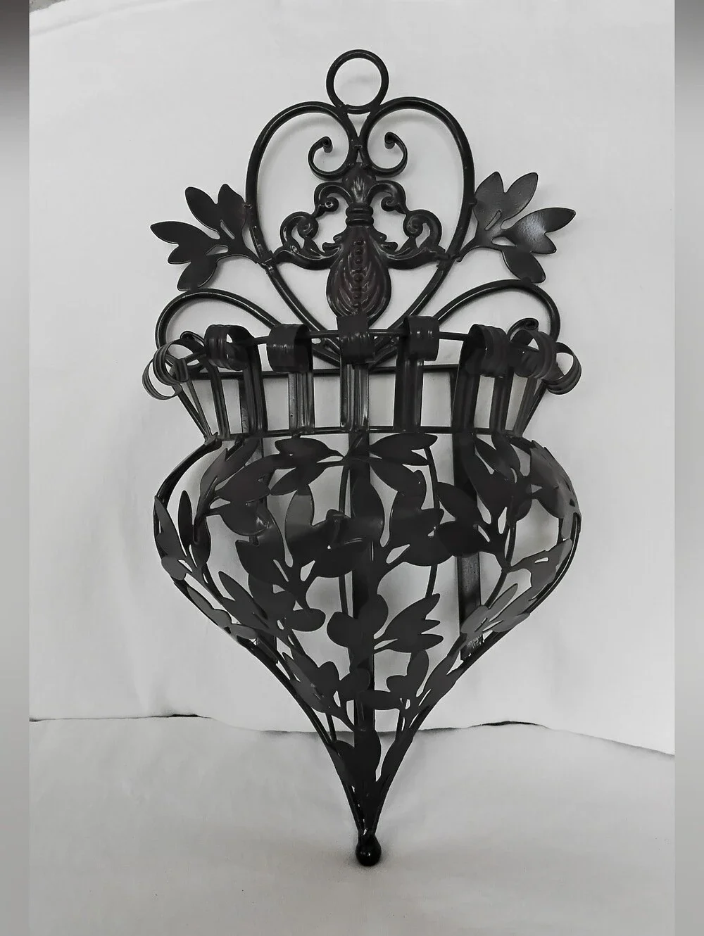 Vtg Dark Brown Metal Wall Pocket Planter